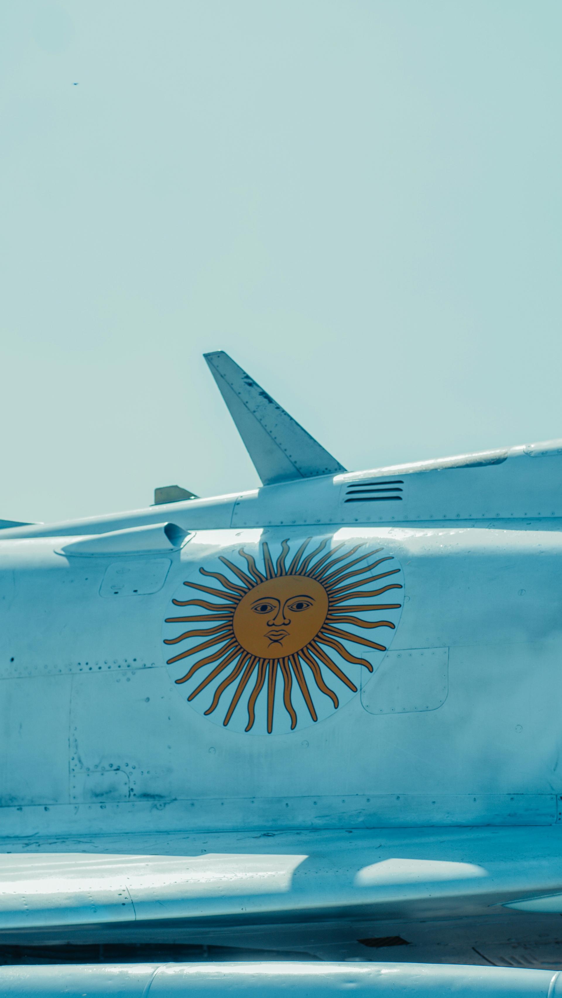 Aircraft bearing Argentina's Sol de Mayo emblem, associated with travel for a post-approval biometrics visit