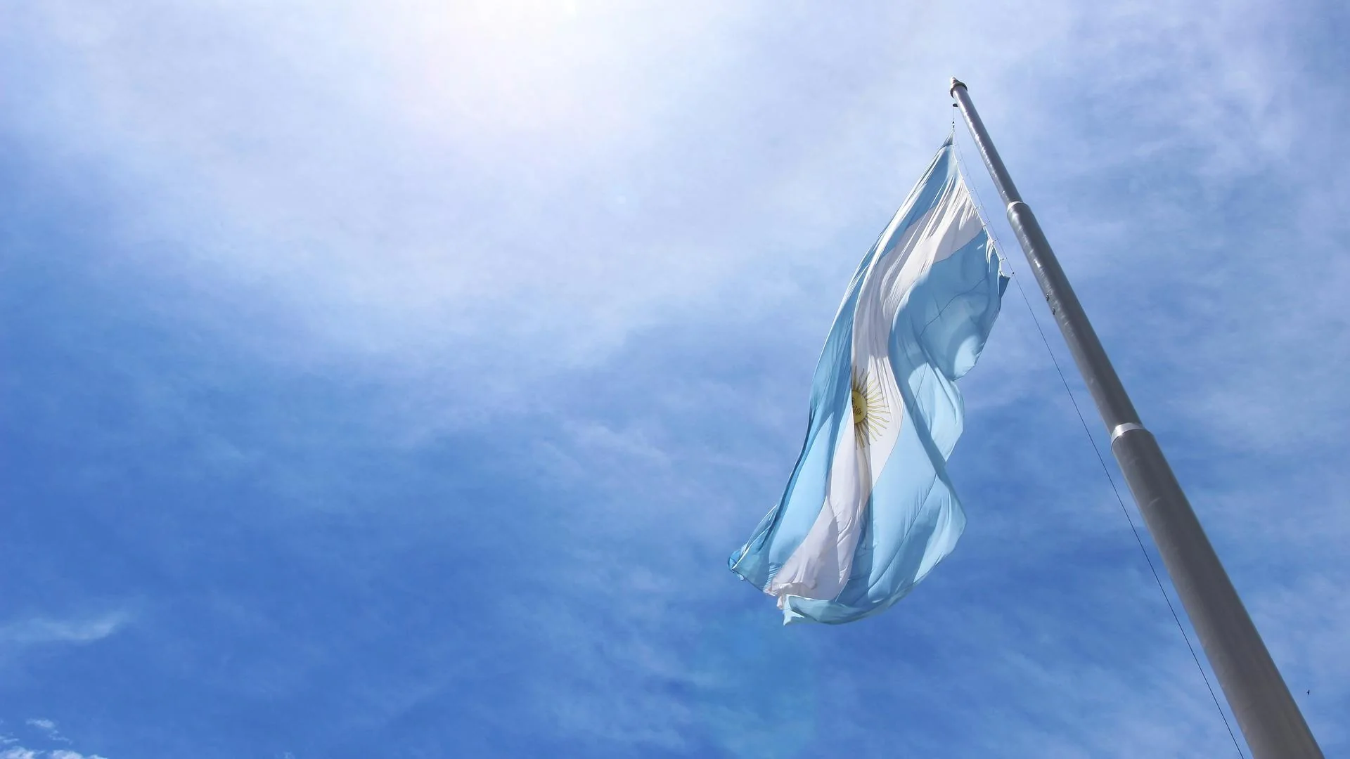 Argentine flag in the high Andes near Aconcagua