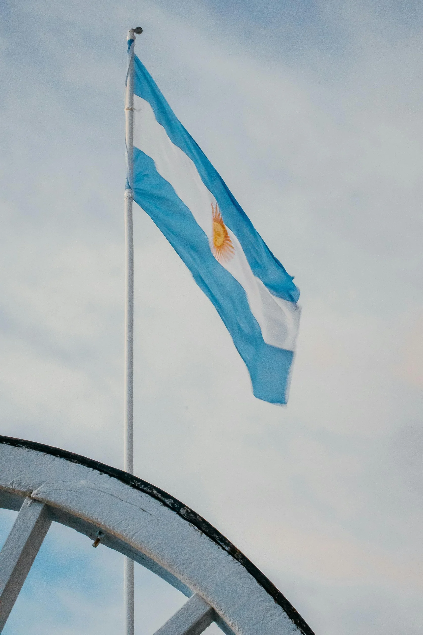 Argentine flag seen from a ship's deck