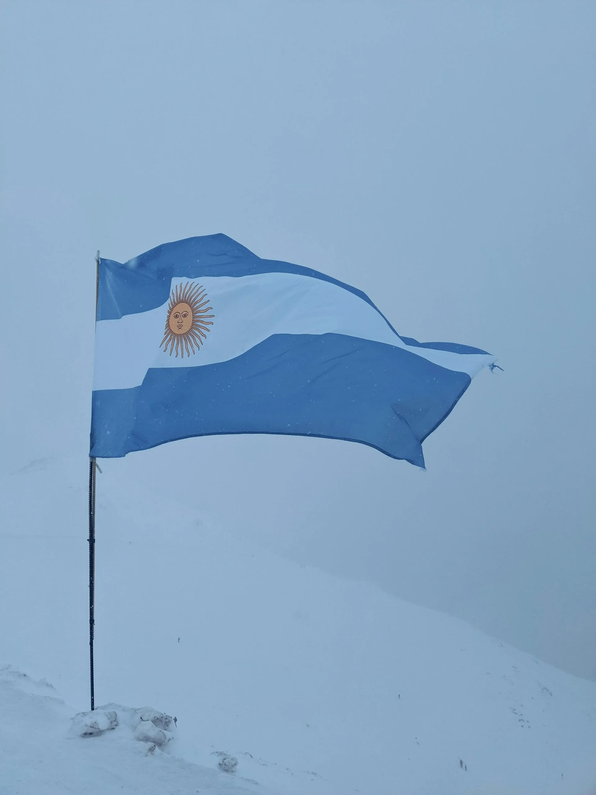 Argentine flag amid the snow-capped Andes
